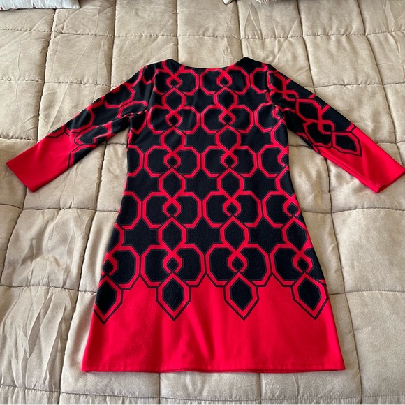 ARYEH Black & Red Pattern 3/4 Sleeve Dress Size Large - Picture 6 of 15